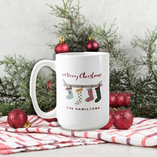 Rustic Christmas Family Red Stockings Holiday Coffee Mug