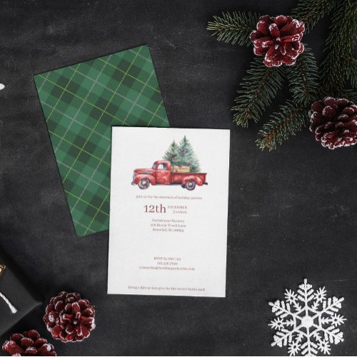 Rustic Christmas Farmhouse Flannel with Red Truck Holiday Card