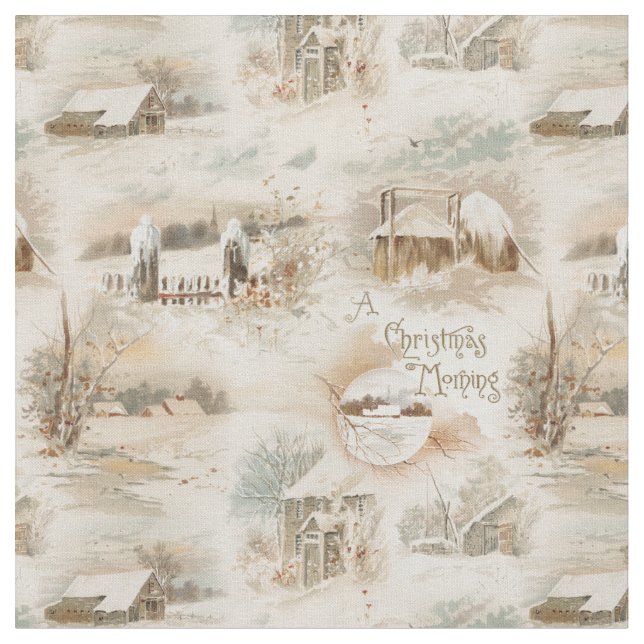 Rustic Christmas Farmsteads in Winter Fabric (Close Up)