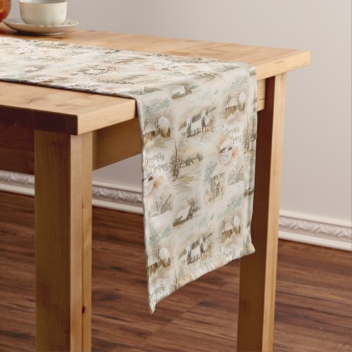 Rustic Christmas Farmsteads in Winter Medium Table Runner