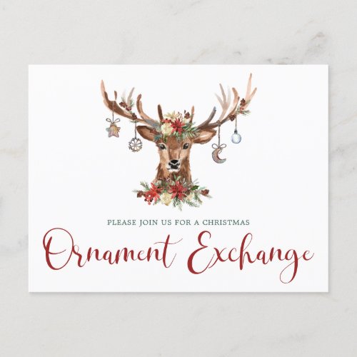 Rustic Christmas Floral Antlers Ornament Exchange Holiday Postcard