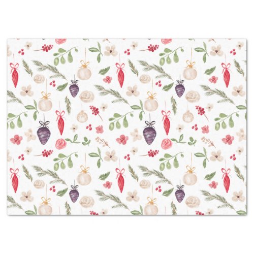 Rustic Christmas floral bauble watercolor pattern Tissue Paper