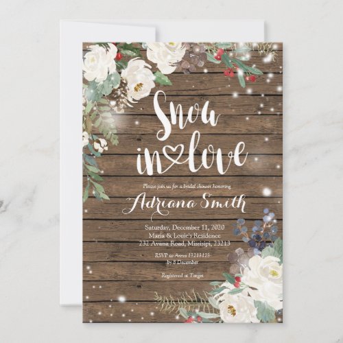 Rustic Christmas Floral Snow in Love Bridal Shower Invitation