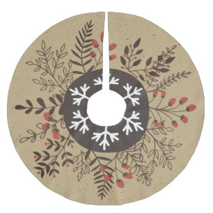 Rustic Christmas Floral Snowflake Holiday Brushed Polyester Tree Skirt
