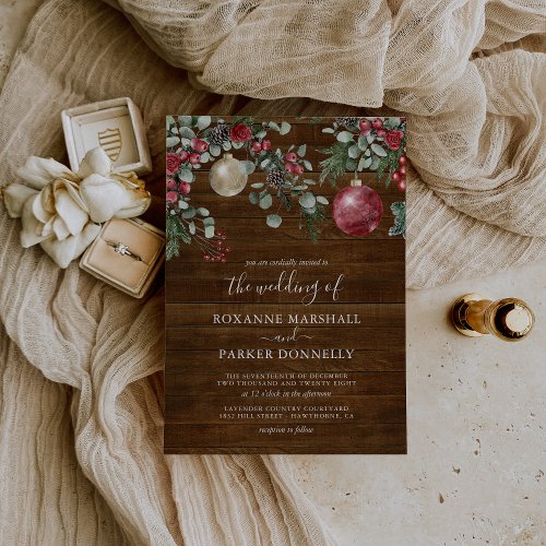 Rustic Christmas Floral Winter Wedding Invitation