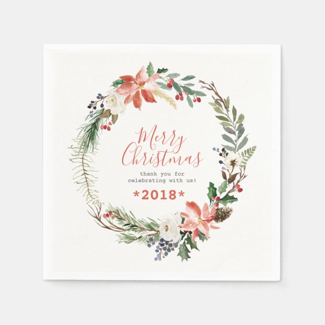 Rustic Christmas Flowers Wreath Napkins (Front)