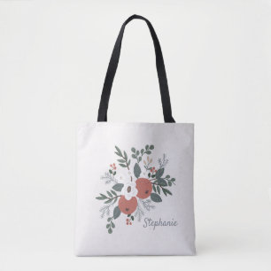 Rustic Christmas Folk Art Floral Tote Bag