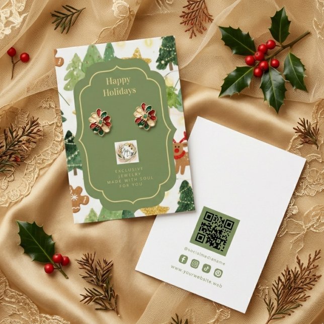 Rustic Christmas Forest Jewelry Display TMF26 (Rustic Christmas Forest and Gingerbread in Watercolor Effect Jewelry Display Card with Business Logo)