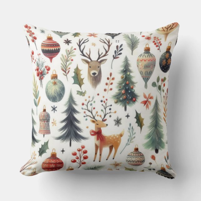 Rustic Christmas Forest Throw Pillow (Front)