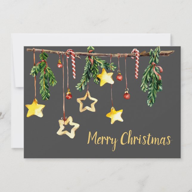 Rustic Christmas Garland Holiday Card (Front)