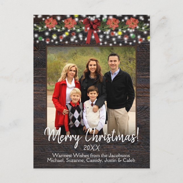 Rustic Christmas Garland on Barn Wood Photo Holiday Postcard (Front)