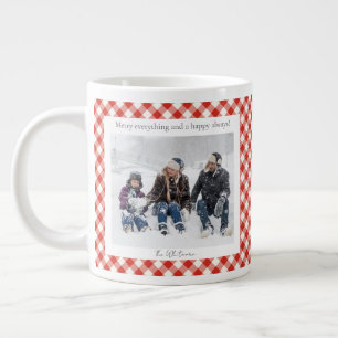 Rustic Christmas Gift 2 Photo Trendy Red Plaid Giant Coffee Mug