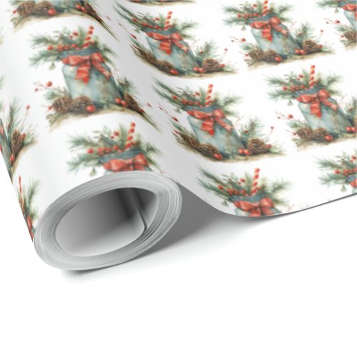 Rustic Christmas Gift Wrapping Paper Red Bow