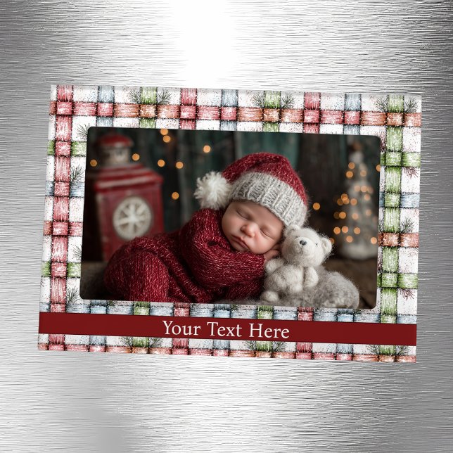 Rustic Christmas Gingham Magnetic Photo Frame (Creator Uploaded)
