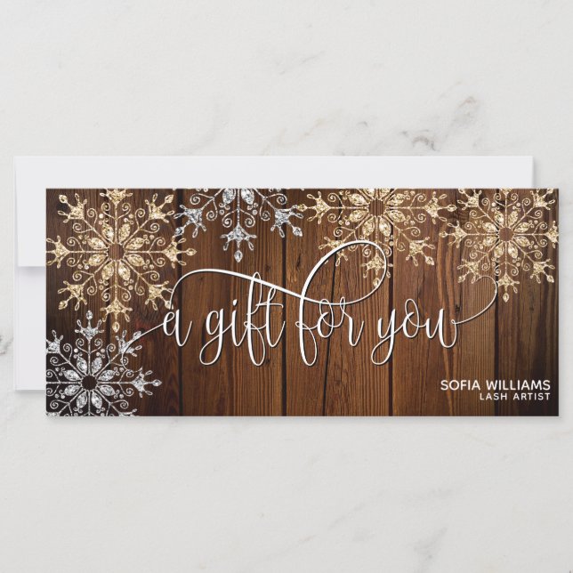 Rustic Christmas Gold Snow Certificate Gift Card  (Front)