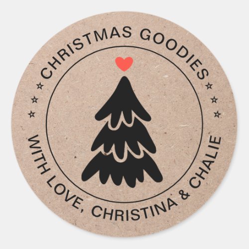 Rustic Christmas Goodies Heart Personalized Classic Round Sticker
