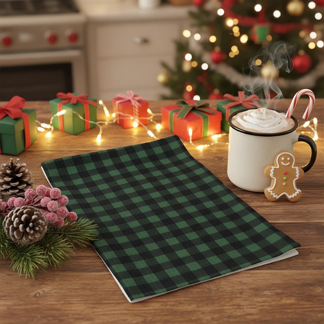 Rustic Christmas Green & Black Buffalo Plaid  Kitchen Towel (Creator Uploaded)