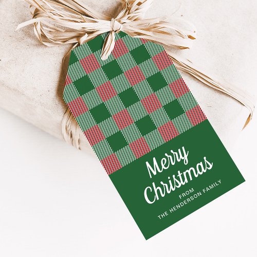 Rustic Christmas Green Plaid Pattern  Gift Tags