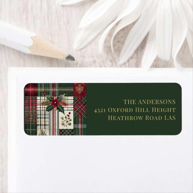 Rustic Christmas Green Plaid Tartan Pattern  Label (Insitu)
