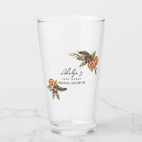 Rustic Christmas Greenery Bridal Shower Glass