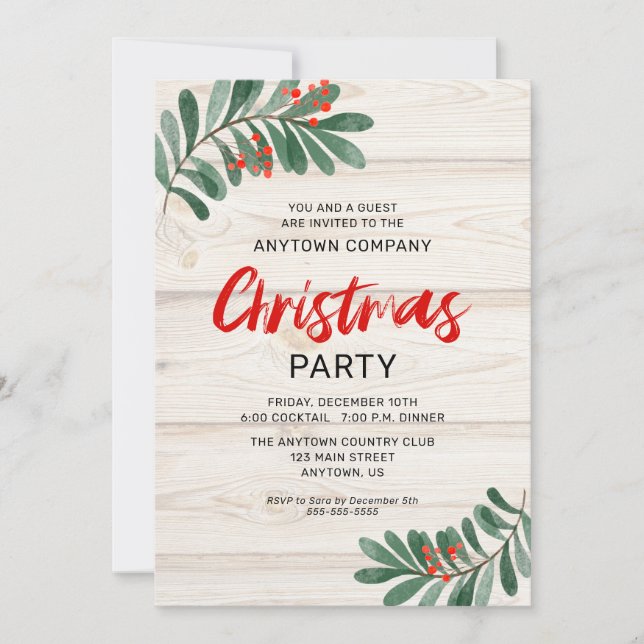 Rustic Christmas Greenery Business Christmas Party Invitation (Front)