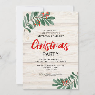 Rustic Christmas Greenery Business Christmas Party Invitation