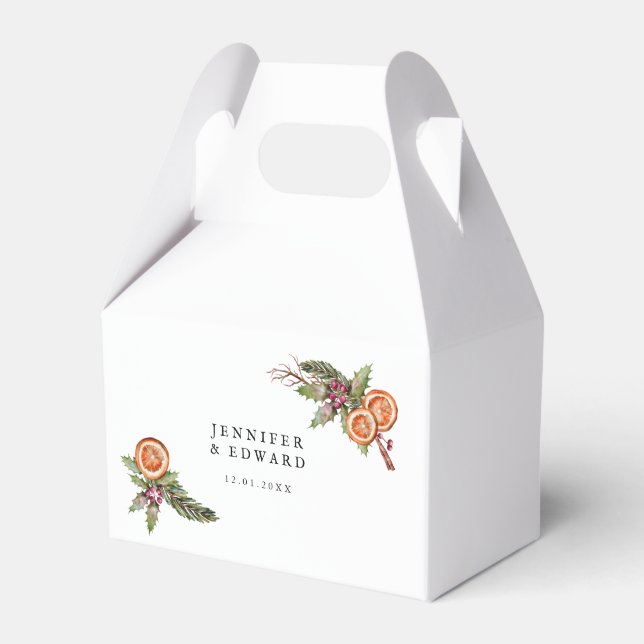 Rustic Christmas Greenery Wedding Favor Boxes (Front Side)