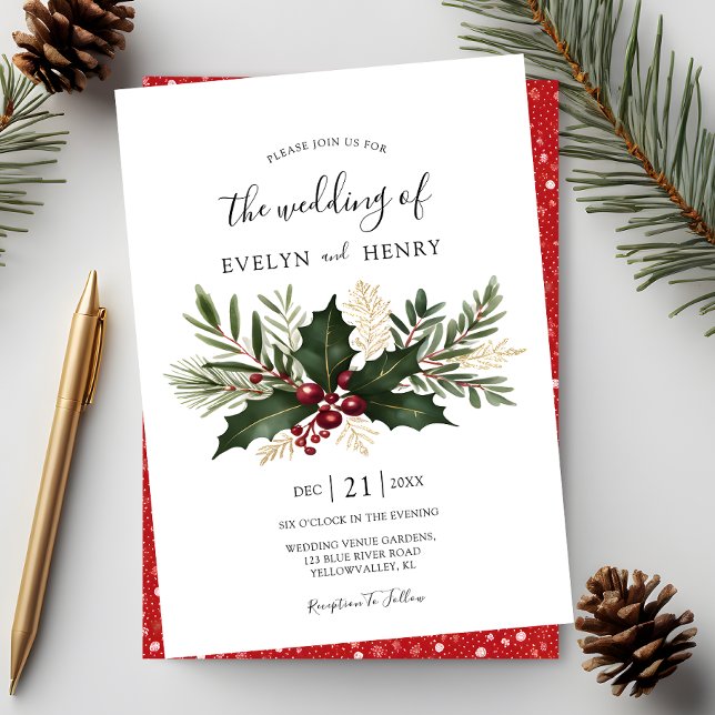 Rustic Christmas Greenery  Wedding Invitation (Creator Uploaded)