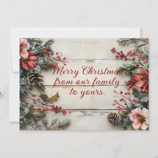 Rustic Christmas Greeting Card with Poinsettia (Front)