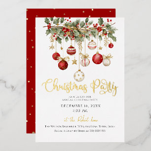 Rustic Christmas Hanging Holiday Party Foil In Invitation