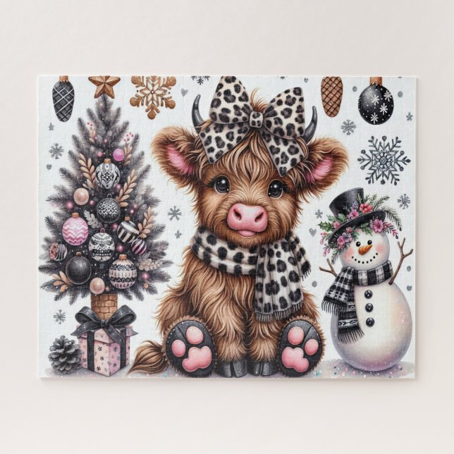 Rustic Christmas Highland Cow Jigsaw Puzzle (Horizontal)