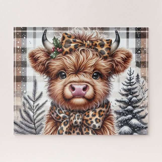 Rustic Christmas Highland Cow Jigsaw Puzzle (Horizontal)