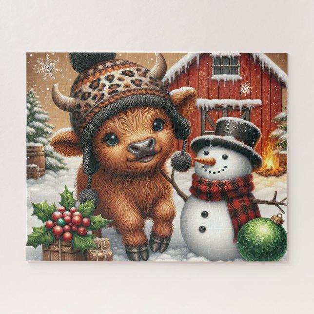 Rustic Christmas Highland Cow Jigsaw Puzzle (Horizontal)
