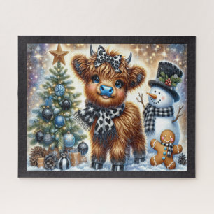 Rustic Christmas Highland Cow Jigsaw Puzzle