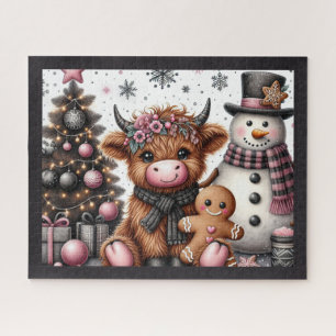 Rustic Christmas Highland Cow Jigsaw Puzzle