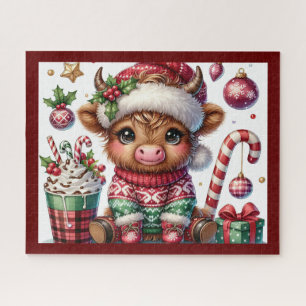 Rustic Christmas Highland Cow Jigsaw Puzzle