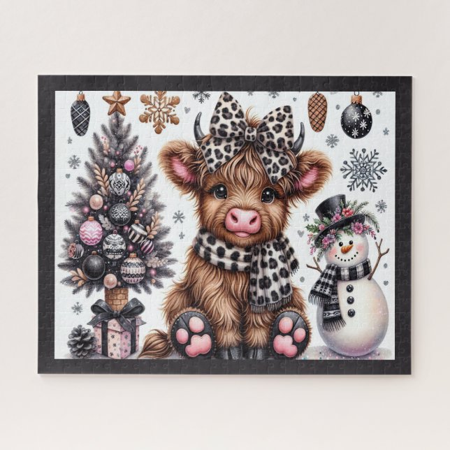 Rustic Christmas Highland Cow Jigsaw Puzzle (Horizontal)