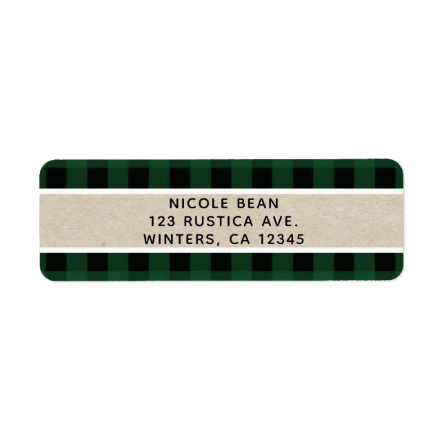 Rustic Christmas Holiday Green Buffalo Plaid Kraft Label (Front)