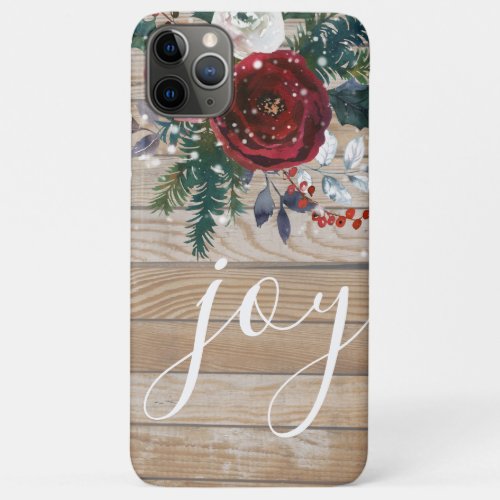 Rustic Christmas Holiday Joy Floral Wood iPhone 11 Pro Max Case