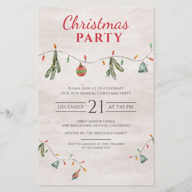 Rustic Christmas Holiday Party Invitation Stationery (Front)
