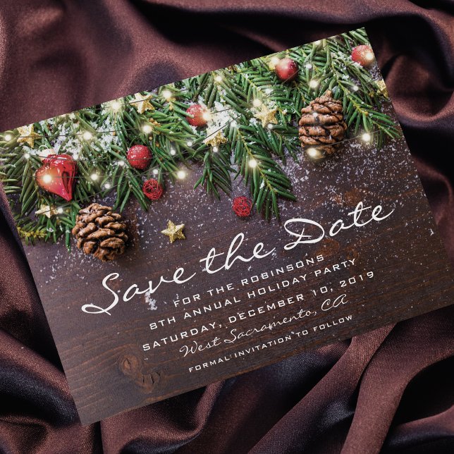 Rustic Christmas Holiday Party Save the Date Announcement Postcard (Creator Uploaded)