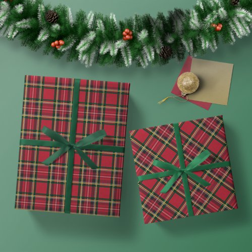 Rustic Christmas Holiday Red Plaid Gold Foil Wrapping Paper Sheets