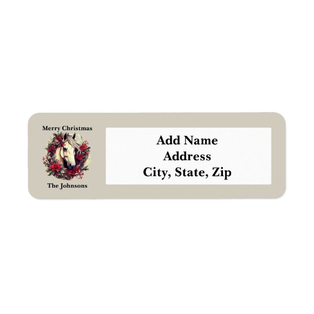 Rustic Christmas Horse Red Wreath  Label (Front)