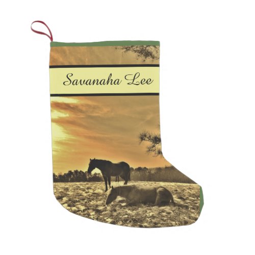Rustic Christmas Horses in snow Personalized Small Christmas Stocking