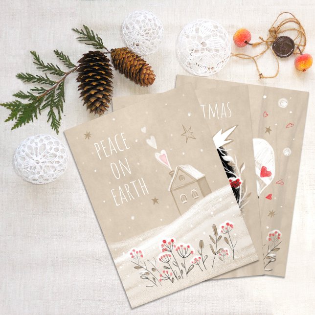 Rustic Christmas House in Snow Holiday Card (Creator Uploaded)