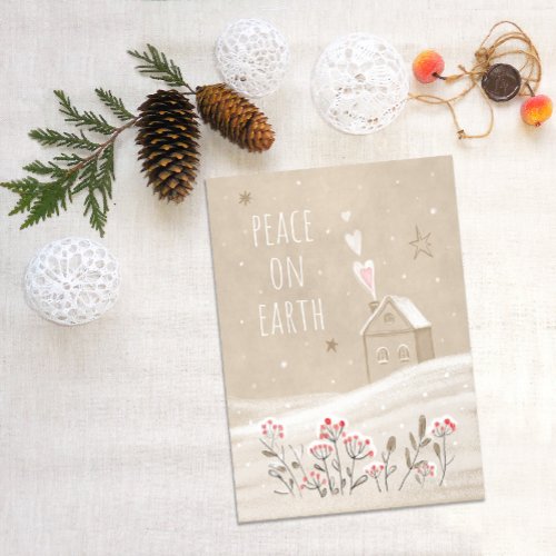 Rustic Christmas House in Snow Holiday Postcard