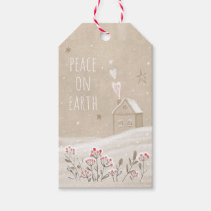 Rustic Christmas House in Snow  Medium Gift Bag Tags