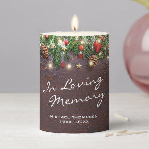 Rustic Christmas In Loving Memory Pillar Candle