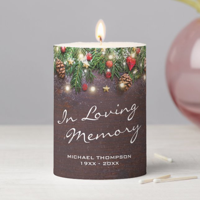 Rustic Christmas In Loving Memory Pillar Candle (In Situ)