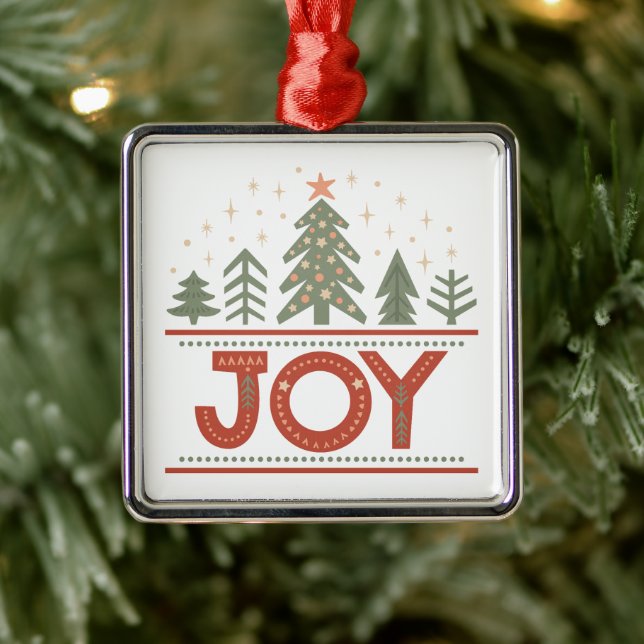 Rustic Christmas Joy Metal Ornament (Tree)